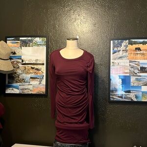 Burgundy shirred dress knee length tshirt